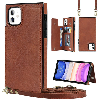 For iPhone 11 Cross-body Square Double Buckle Flip Card Bag TPU+PU Case with Card Slots & Wallet & Photo & Strap (Brown) - iPhone 11 Cases by buy2fix | Online Shopping UK | buy2fix