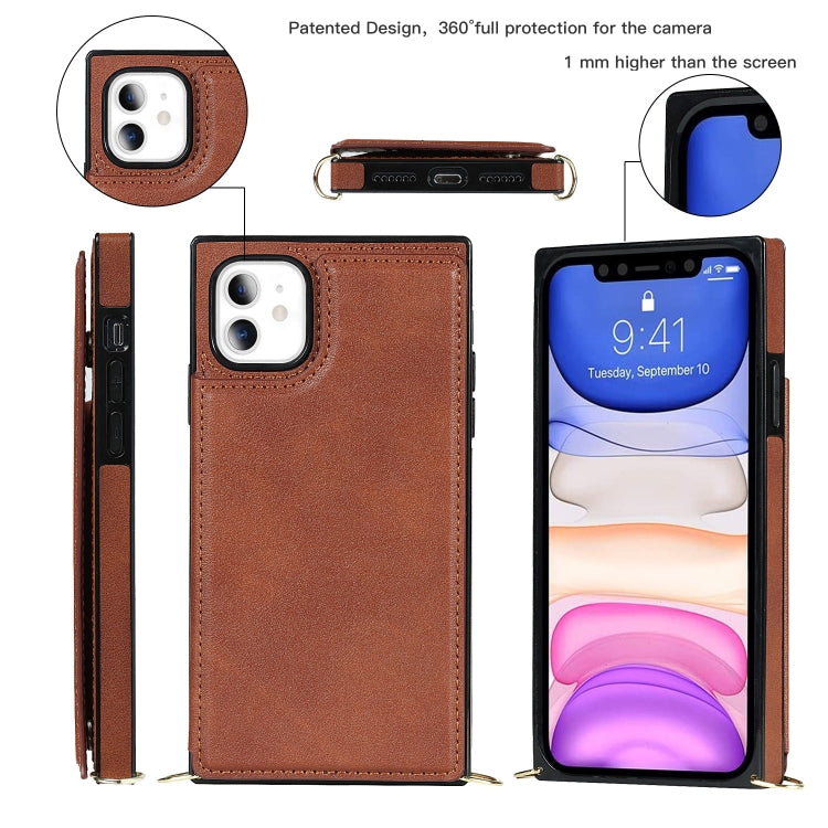 For iPhone 11 Cross-body Square Double Buckle Flip Card Bag TPU+PU Case with Card Slots & Wallet & Photo & Strap (Brown) - iPhone 11 Cases by buy2fix | Online Shopping UK | buy2fix