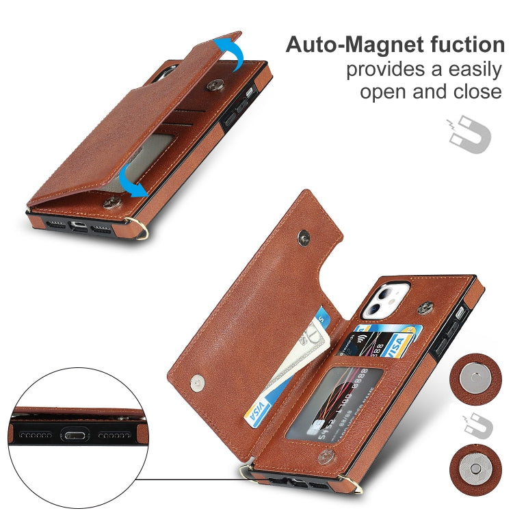 For iPhone 11 Cross-body Square Double Buckle Flip Card Bag TPU+PU Case with Card Slots & Wallet & Photo & Strap (Brown) - iPhone 11 Cases by buy2fix | Online Shopping UK | buy2fix
