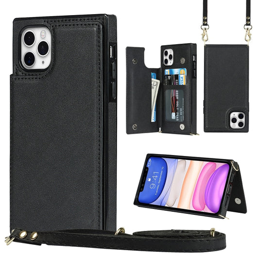 For iPhone 11 Pro Max Cross-body Square Double Buckle Flip Card Bag TPU+PU Case with Card Slots & Wallet & Photo & Strap (Black) - iPhone 11 Pro Max Cases by buy2fix | Online Shopping UK | buy2fix