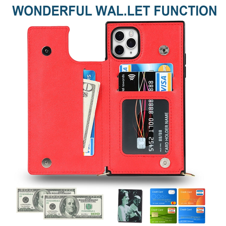 For iPhone 11 Pro Max Cross-body Square Double Buckle Flip Card Bag TPU+PU Case with Card Slots & Wallet & Photo & Strap (Red) - iPhone 11 Pro Max Cases by buy2fix | Online Shopping UK | buy2fix