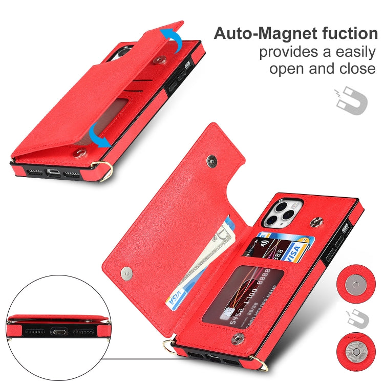 For iPhone 11 Pro Max Cross-body Square Double Buckle Flip Card Bag TPU+PU Case with Card Slots & Wallet & Photo & Strap (Red) - iPhone 11 Pro Max Cases by buy2fix | Online Shopping UK | buy2fix