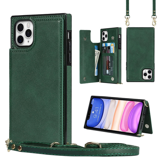For iPhone 11 Pro Max Cross-body Square Double Buckle Flip Card Bag TPU+PU Case with Card Slots & Wallet & Photo & Strap (Green) - iPhone 11 Pro Max Cases by buy2fix | Online Shopping UK | buy2fix