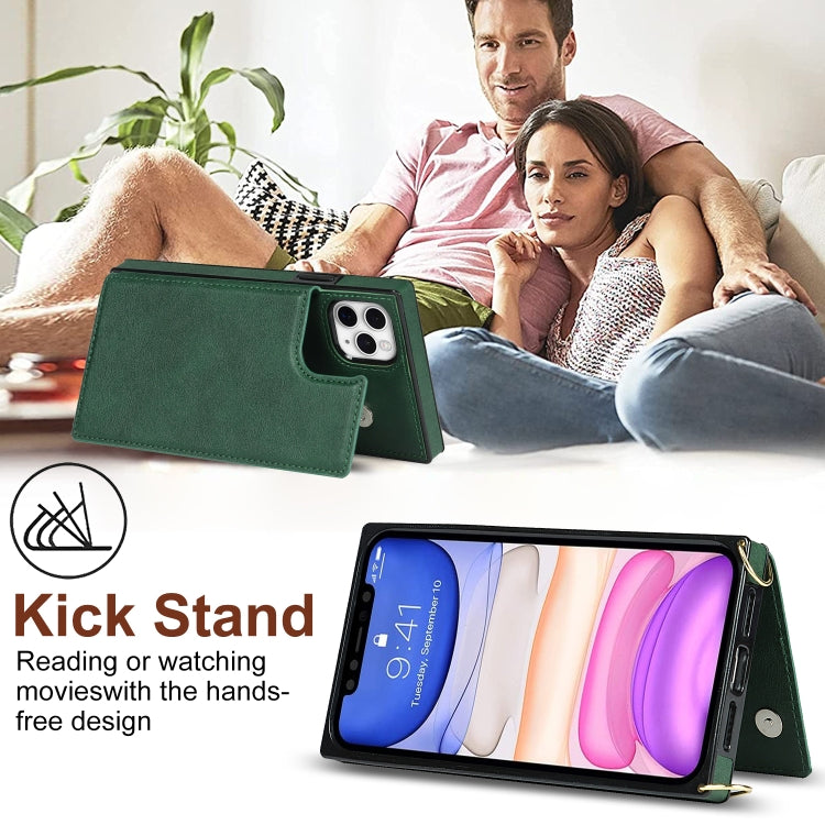 For iPhone 11 Pro Max Cross-body Square Double Buckle Flip Card Bag TPU+PU Case with Card Slots & Wallet & Photo & Strap (Green) - iPhone 11 Pro Max Cases by buy2fix | Online Shopping UK | buy2fix