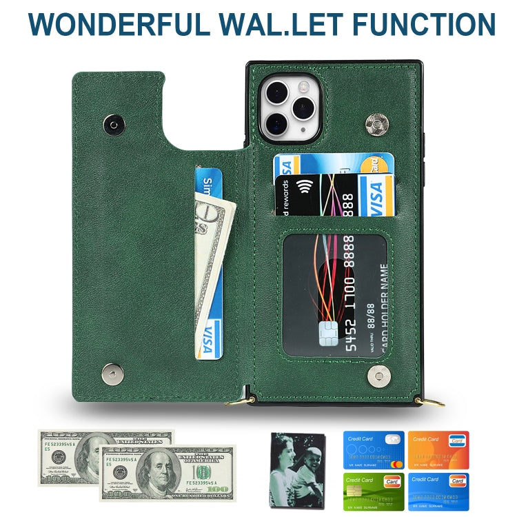 For iPhone 11 Pro Max Cross-body Square Double Buckle Flip Card Bag TPU+PU Case with Card Slots & Wallet & Photo & Strap (Green) - iPhone 11 Pro Max Cases by buy2fix | Online Shopping UK | buy2fix