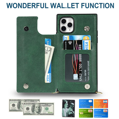 For iPhone 11 Pro Max Cross-body Square Double Buckle Flip Card Bag TPU+PU Case with Card Slots & Wallet & Photo & Strap (Green) - iPhone 11 Pro Max Cases by buy2fix | Online Shopping UK | buy2fix