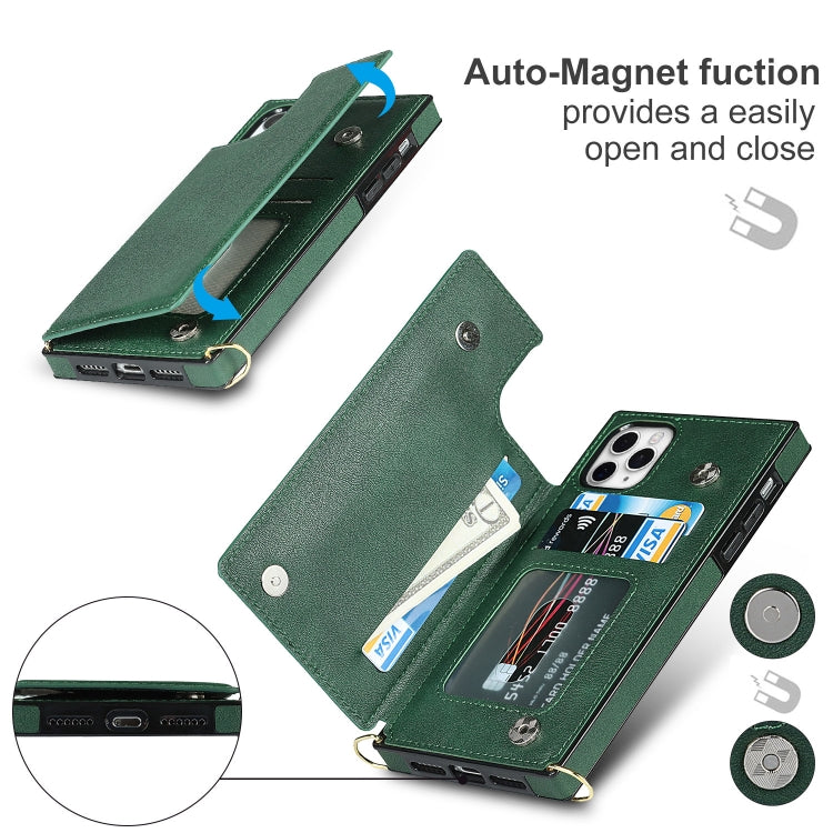 For iPhone 11 Pro Max Cross-body Square Double Buckle Flip Card Bag TPU+PU Case with Card Slots & Wallet & Photo & Strap (Green) - iPhone 11 Pro Max Cases by buy2fix | Online Shopping UK | buy2fix