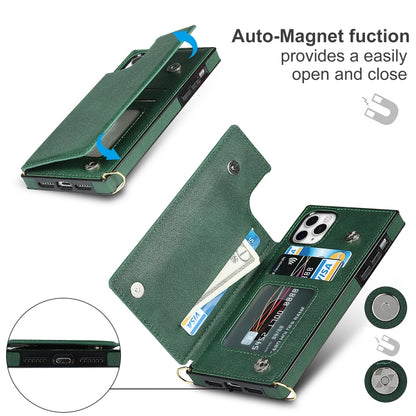 For iPhone 11 Pro Max Cross-body Square Double Buckle Flip Card Bag TPU+PU Case with Card Slots & Wallet & Photo & Strap (Green) - iPhone 11 Pro Max Cases by buy2fix | Online Shopping UK | buy2fix