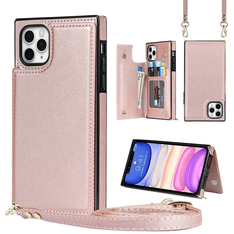 For iPhone 11 Pro Max Cross-body Square Double Buckle Flip Card Bag TPU+PU Case with Card Slots & Wallet & Photo & Strap (Rose Gold) - iPhone 11 Pro Max Cases by buy2fix | Online Shopping UK | buy2fix