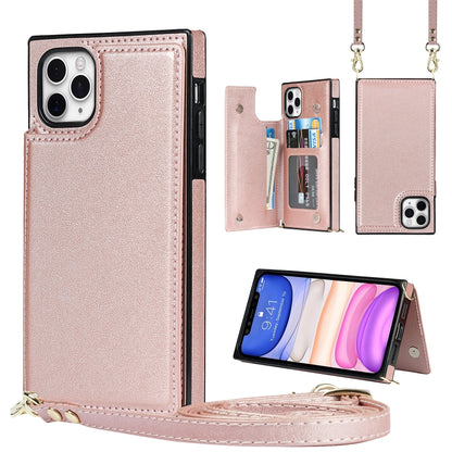 For iPhone 11 Pro Max Cross-body Square Double Buckle Flip Card Bag TPU+PU Case with Card Slots & Wallet & Photo & Strap (Rose Gold) - iPhone 11 Pro Max Cases by buy2fix | Online Shopping UK | buy2fix