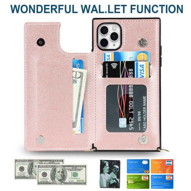 For iPhone 11 Pro Max Cross-body Square Double Buckle Flip Card Bag TPU+PU Case with Card Slots & Wallet & Photo & Strap (Rose Gold) - iPhone 11 Pro Max Cases by buy2fix | Online Shopping UK | buy2fix