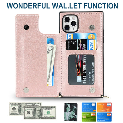 For iPhone 11 Pro Max Cross-body Square Double Buckle Flip Card Bag TPU+PU Case with Card Slots & Wallet & Photo & Strap (Rose Gold) - iPhone 11 Pro Max Cases by buy2fix | Online Shopping UK | buy2fix