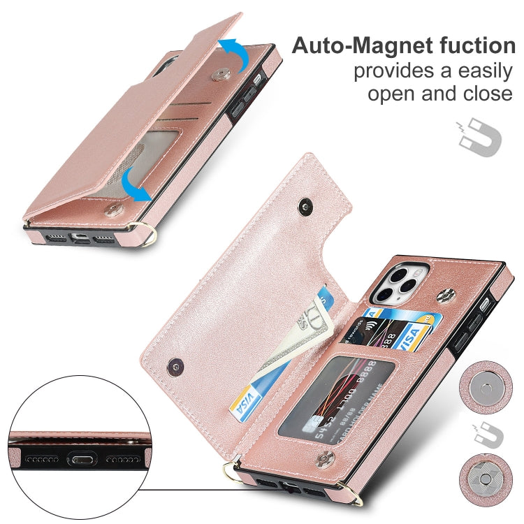 For iPhone 11 Pro Max Cross-body Square Double Buckle Flip Card Bag TPU+PU Case with Card Slots & Wallet & Photo & Strap (Rose Gold) - iPhone 11 Pro Max Cases by buy2fix | Online Shopping UK | buy2fix