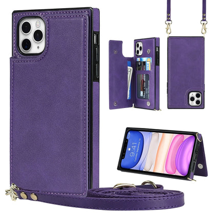 For iPhone 11 Pro Max Cross-body Square Double Buckle Flip Card Bag TPU+PU Case with Card Slots & Wallet & Photo & Strap (Purple) - iPhone 11 Pro Max Cases by buy2fix | Online Shopping UK | buy2fix