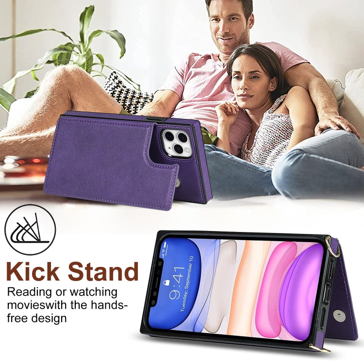 For iPhone 11 Pro Max Cross-body Square Double Buckle Flip Card Bag TPU+PU Case with Card Slots & Wallet & Photo & Strap (Purple) - iPhone 11 Pro Max Cases by buy2fix | Online Shopping UK | buy2fix