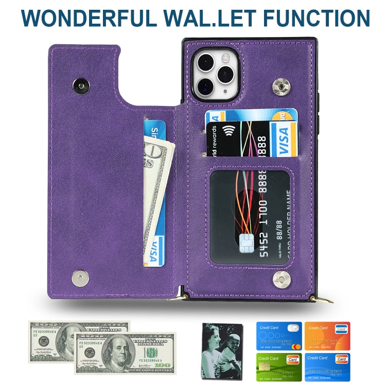 For iPhone 11 Pro Max Cross-body Square Double Buckle Flip Card Bag TPU+PU Case with Card Slots & Wallet & Photo & Strap (Purple) - iPhone 11 Pro Max Cases by buy2fix | Online Shopping UK | buy2fix