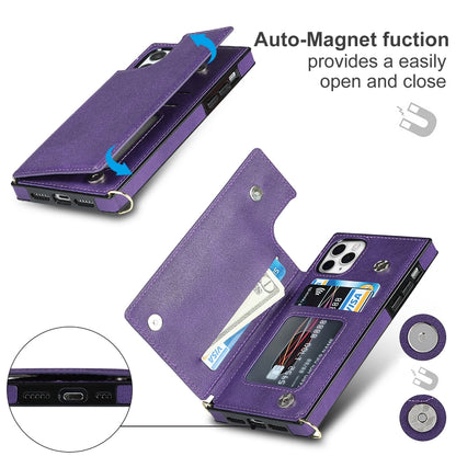For iPhone 11 Pro Max Cross-body Square Double Buckle Flip Card Bag TPU+PU Case with Card Slots & Wallet & Photo & Strap (Purple) - iPhone 11 Pro Max Cases by buy2fix | Online Shopping UK | buy2fix