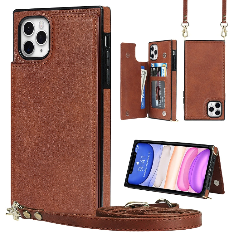 For iPhone 11 Pro Max Cross-body Square Double Buckle Flip Card Bag TPU+PU Case with Card Slots & Wallet & Photo & Strap (Brown) - iPhone 11 Pro Max Cases by buy2fix | Online Shopping UK | buy2fix