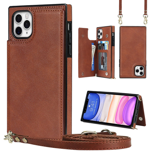 For iPhone 11 Pro Max Cross-body Square Double Buckle Flip Card Bag TPU+PU Case with Card Slots & Wallet & Photo & Strap (Brown) - iPhone 11 Pro Max Cases by buy2fix | Online Shopping UK | buy2fix