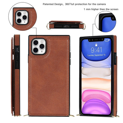 For iPhone 11 Pro Max Cross-body Square Double Buckle Flip Card Bag TPU+PU Case with Card Slots & Wallet & Photo & Strap (Brown) - iPhone 11 Pro Max Cases by buy2fix | Online Shopping UK | buy2fix