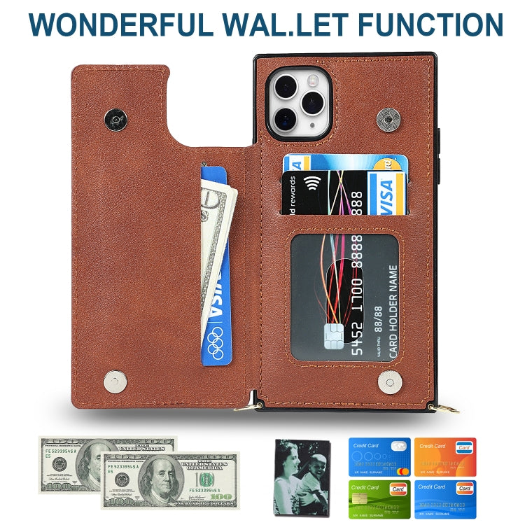 For iPhone 11 Pro Max Cross-body Square Double Buckle Flip Card Bag TPU+PU Case with Card Slots & Wallet & Photo & Strap (Brown) - iPhone 11 Pro Max Cases by buy2fix | Online Shopping UK | buy2fix