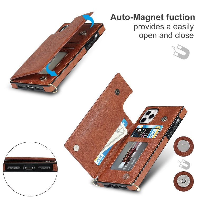 For iPhone 11 Pro Max Cross-body Square Double Buckle Flip Card Bag TPU+PU Case with Card Slots & Wallet & Photo & Strap (Brown) - iPhone 11 Pro Max Cases by buy2fix | Online Shopping UK | buy2fix
