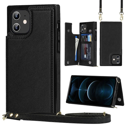 For iPhone 12 / 12 Pro Cross-body Square Double Buckle Flip Card Bag TPU+PU Case with Card Slots & Wallet & Photo & Strap(Black) - iPhone 12 / 12 Pro Cases by buy2fix | Online Shopping UK | buy2fix