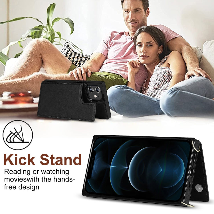 For iPhone 12 / 12 Pro Cross-body Square Double Buckle Flip Card Bag TPU+PU Case with Card Slots & Wallet & Photo & Strap(Black) - iPhone 12 / 12 Pro Cases by buy2fix | Online Shopping UK | buy2fix