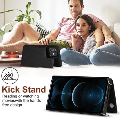 For iPhone 12 / 12 Pro Cross-body Square Double Buckle Flip Card Bag TPU+PU Case with Card Slots & Wallet & Photo & Strap(Black) - iPhone 12 / 12 Pro Cases by buy2fix | Online Shopping UK | buy2fix