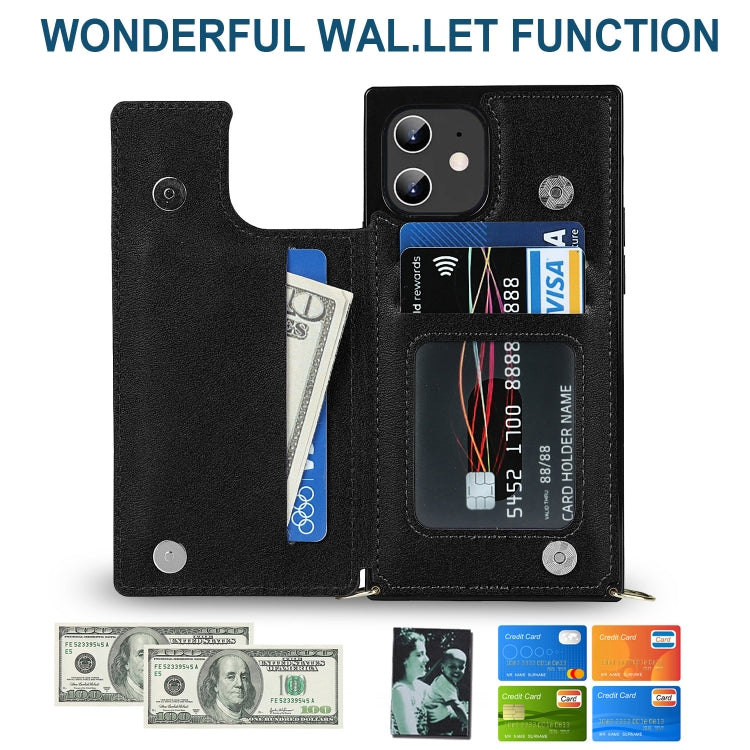 For iPhone 12 / 12 Pro Cross-body Square Double Buckle Flip Card Bag TPU+PU Case with Card Slots & Wallet & Photo & Strap(Black) - iPhone 12 / 12 Pro Cases by buy2fix | Online Shopping UK | buy2fix