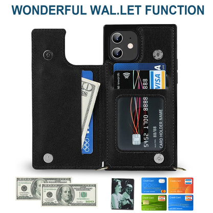 For iPhone 12 / 12 Pro Cross-body Square Double Buckle Flip Card Bag TPU+PU Case with Card Slots & Wallet & Photo & Strap(Black) - iPhone 12 / 12 Pro Cases by buy2fix | Online Shopping UK | buy2fix