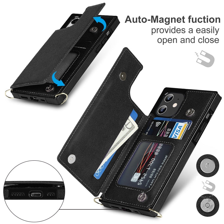 For iPhone 12 / 12 Pro Cross-body Square Double Buckle Flip Card Bag TPU+PU Case with Card Slots & Wallet & Photo & Strap(Black) - iPhone 12 / 12 Pro Cases by buy2fix | Online Shopping UK | buy2fix