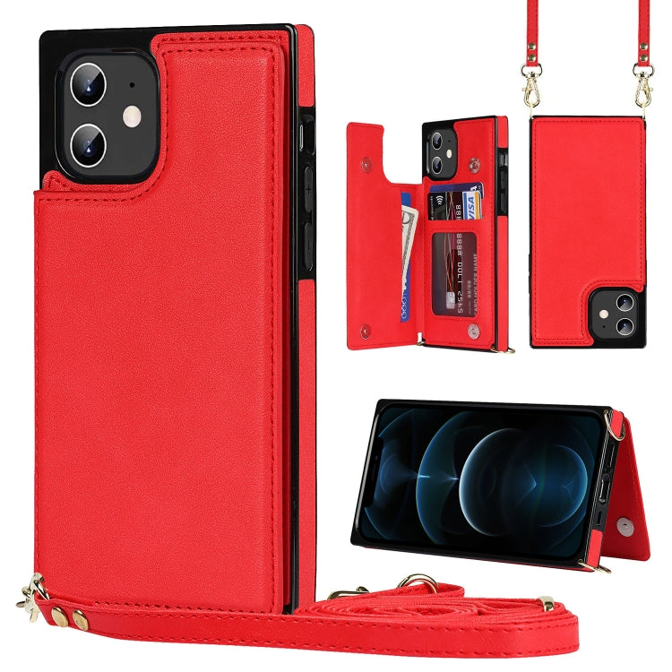 For iPhone 12 / 12 Pro Cross-body Square Double Buckle Flip Card Bag TPU+PU Case with Card Slots & Wallet & Photo & Strap(Red) - iPhone 12 / 12 Pro Cases by buy2fix | Online Shopping UK | buy2fix