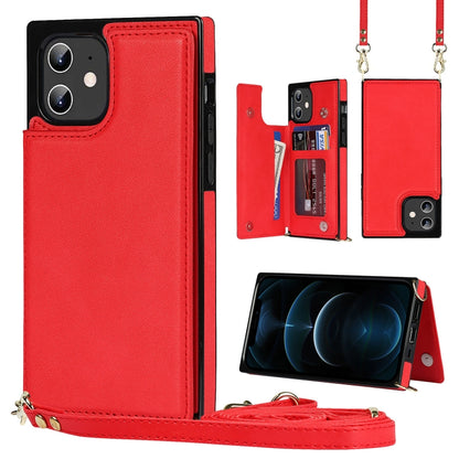 For iPhone 12 / 12 Pro Cross-body Square Double Buckle Flip Card Bag TPU+PU Case with Card Slots & Wallet & Photo & Strap(Red) - iPhone 12 / 12 Pro Cases by buy2fix | Online Shopping UK | buy2fix