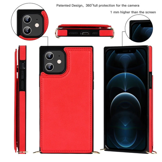 For iPhone 12 / 12 Pro Cross-body Square Double Buckle Flip Card Bag TPU+PU Case with Card Slots & Wallet & Photo & Strap(Red) - iPhone 12 / 12 Pro Cases by buy2fix | Online Shopping UK | buy2fix