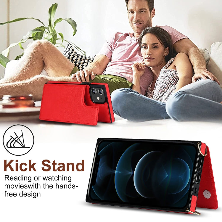 For iPhone 12 / 12 Pro Cross-body Square Double Buckle Flip Card Bag TPU+PU Case with Card Slots & Wallet & Photo & Strap(Red) - iPhone 12 / 12 Pro Cases by buy2fix | Online Shopping UK | buy2fix