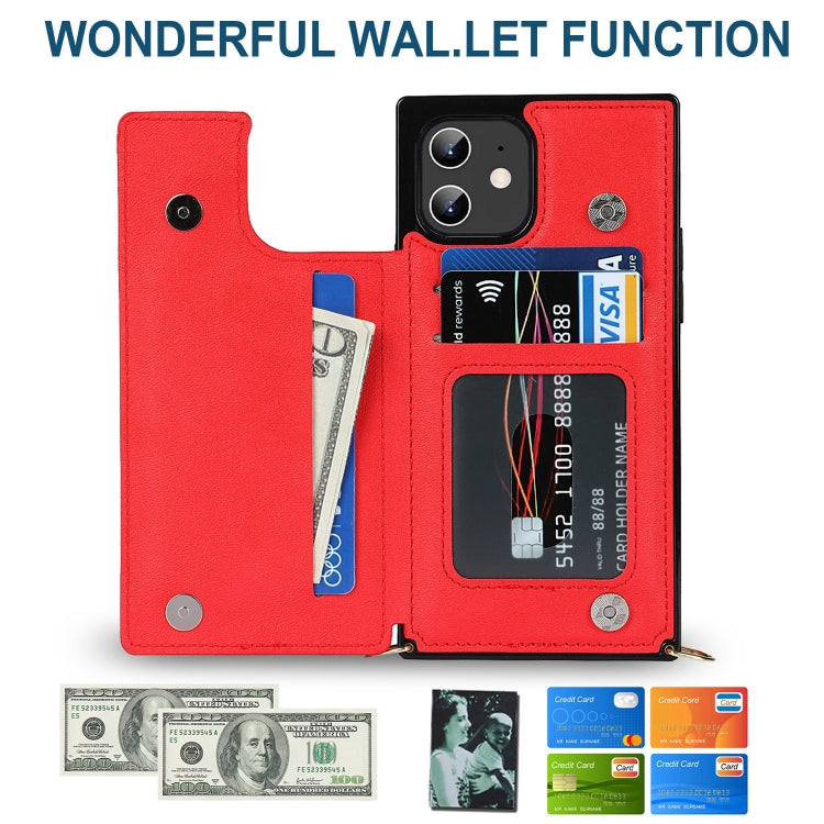 For iPhone 12 / 12 Pro Cross-body Square Double Buckle Flip Card Bag TPU+PU Case with Card Slots & Wallet & Photo & Strap(Red) - iPhone 12 / 12 Pro Cases by buy2fix | Online Shopping UK | buy2fix
