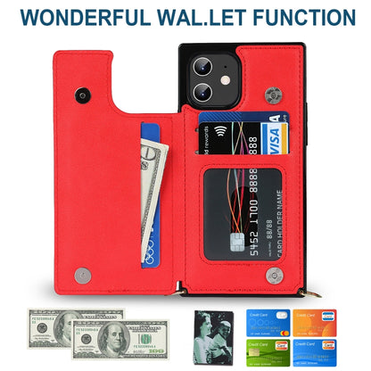 For iPhone 12 / 12 Pro Cross-body Square Double Buckle Flip Card Bag TPU+PU Case with Card Slots & Wallet & Photo & Strap(Red) - iPhone 12 / 12 Pro Cases by buy2fix | Online Shopping UK | buy2fix