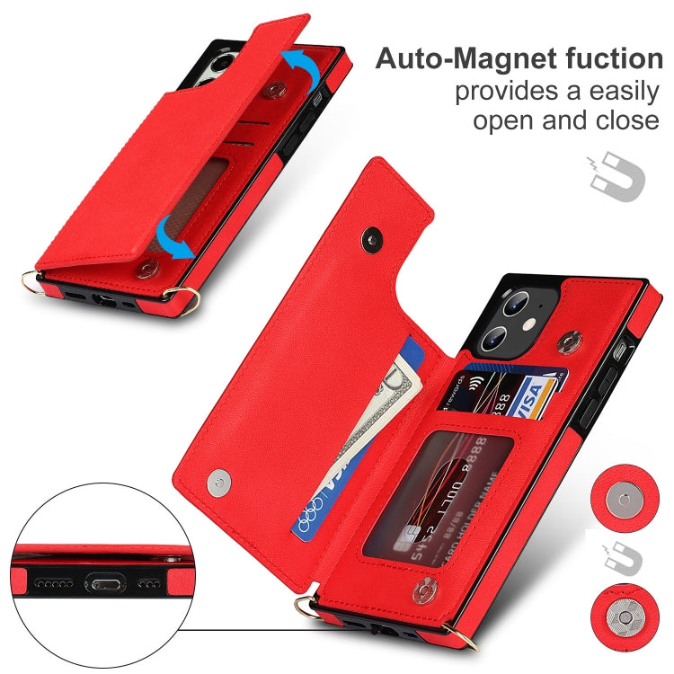 For iPhone 12 / 12 Pro Cross-body Square Double Buckle Flip Card Bag TPU+PU Case with Card Slots & Wallet & Photo & Strap(Red) - iPhone 12 / 12 Pro Cases by buy2fix | Online Shopping UK | buy2fix