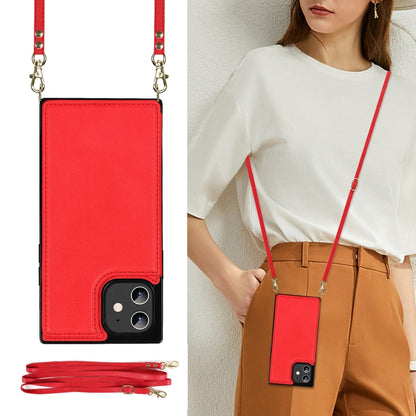 For iPhone 12 / 12 Pro Cross-body Square Double Buckle Flip Card Bag TPU+PU Case with Card Slots & Wallet & Photo & Strap(Red) - iPhone 12 / 12 Pro Cases by buy2fix | Online Shopping UK | buy2fix