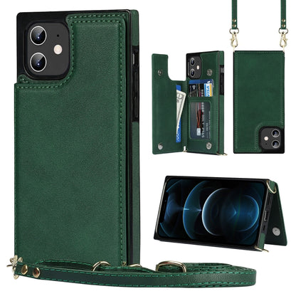 For iPhone 12 / 12 Pro Cross-body Square Double Buckle Flip Card Bag TPU+PU Case with Card Slots & Wallet & Photo & Strap(Green) - iPhone 12 / 12 Pro Cases by buy2fix | Online Shopping UK | buy2fix