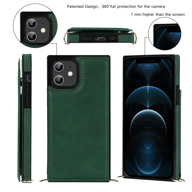 For iPhone 12 / 12 Pro Cross-body Square Double Buckle Flip Card Bag TPU+PU Case with Card Slots & Wallet & Photo & Strap(Green) - iPhone 12 / 12 Pro Cases by buy2fix | Online Shopping UK | buy2fix