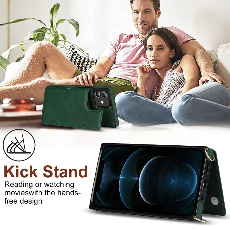 For iPhone 12 / 12 Pro Cross-body Square Double Buckle Flip Card Bag TPU+PU Case with Card Slots & Wallet & Photo & Strap(Green) - iPhone 12 / 12 Pro Cases by buy2fix | Online Shopping UK | buy2fix