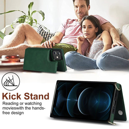 For iPhone 12 / 12 Pro Cross-body Square Double Buckle Flip Card Bag TPU+PU Case with Card Slots & Wallet & Photo & Strap(Green) - iPhone 12 / 12 Pro Cases by buy2fix | Online Shopping UK | buy2fix