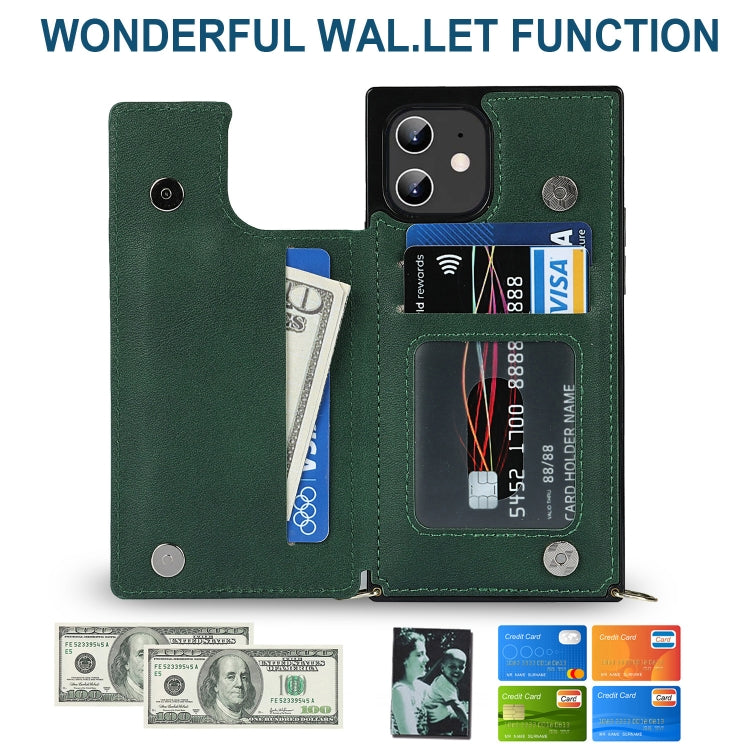 For iPhone 12 / 12 Pro Cross-body Square Double Buckle Flip Card Bag TPU+PU Case with Card Slots & Wallet & Photo & Strap(Green) - iPhone 12 / 12 Pro Cases by buy2fix | Online Shopping UK | buy2fix
