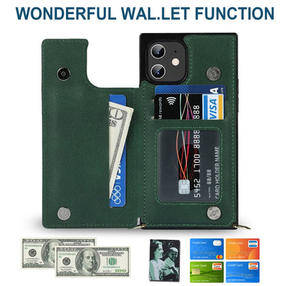 For iPhone 12 / 12 Pro Cross-body Square Double Buckle Flip Card Bag TPU+PU Case with Card Slots & Wallet & Photo & Strap(Green) - iPhone 12 / 12 Pro Cases by buy2fix | Online Shopping UK | buy2fix