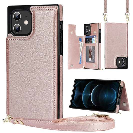 For iPhone 12 / 12 Pro Cross-body Square Double Buckle Flip Card Bag TPU+PU Case with Card Slots & Wallet & Photo & Strap(Rose Gold) - iPhone 12 / 12 Pro Cases by buy2fix | Online Shopping UK | buy2fix