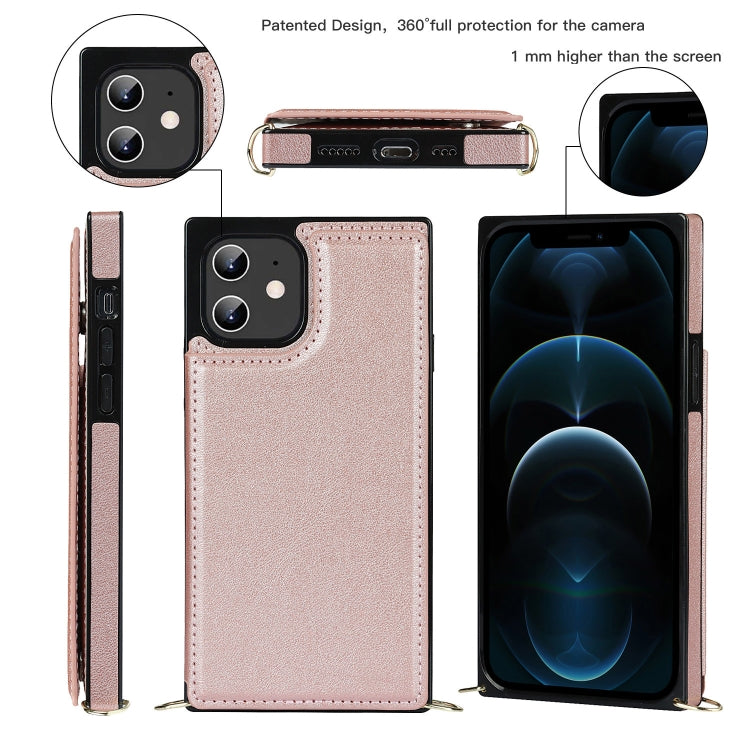 For iPhone 12 / 12 Pro Cross-body Square Double Buckle Flip Card Bag TPU+PU Case with Card Slots & Wallet & Photo & Strap(Rose Gold) - iPhone 12 / 12 Pro Cases by buy2fix | Online Shopping UK | buy2fix