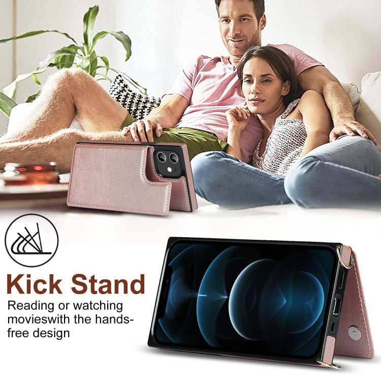 For iPhone 12 / 12 Pro Cross-body Square Double Buckle Flip Card Bag TPU+PU Case with Card Slots & Wallet & Photo & Strap(Rose Gold) - iPhone 12 / 12 Pro Cases by buy2fix | Online Shopping UK | buy2fix