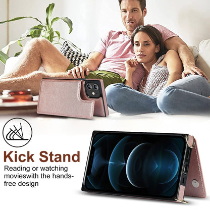 For iPhone 12 / 12 Pro Cross-body Square Double Buckle Flip Card Bag TPU+PU Case with Card Slots & Wallet & Photo & Strap(Rose Gold) - iPhone 12 / 12 Pro Cases by buy2fix | Online Shopping UK | buy2fix